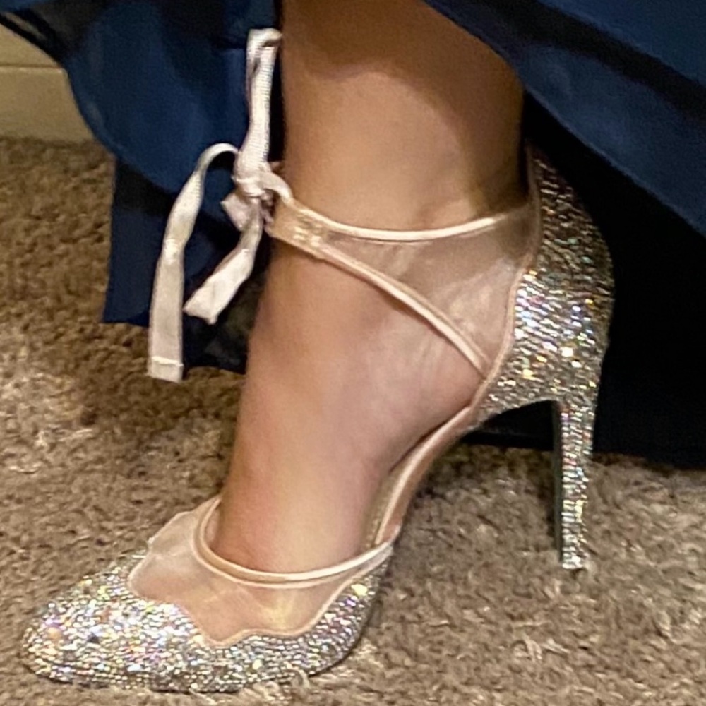 Betsey Johnson Sparkling Rhinestone Heels - cream  and Silver